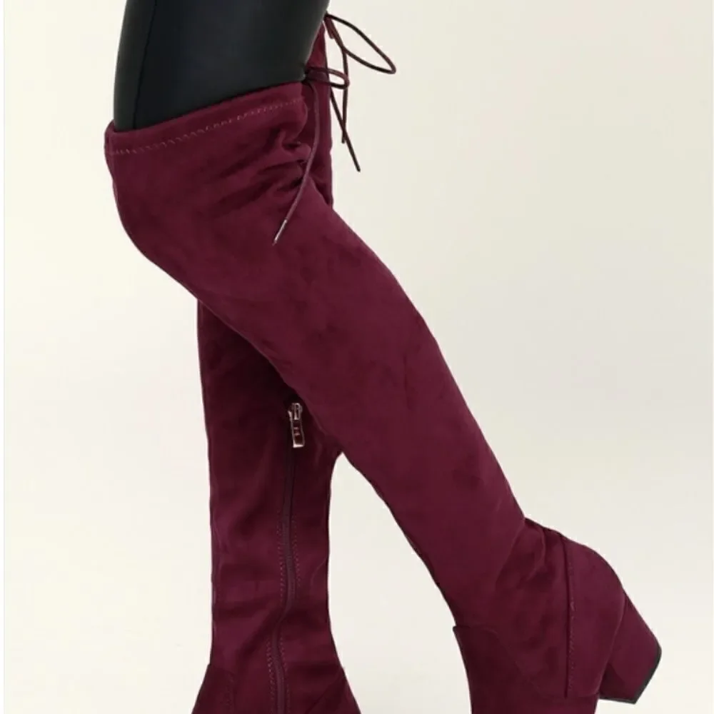 Lulu's Burgundy Suede Over-the-Knee Boots